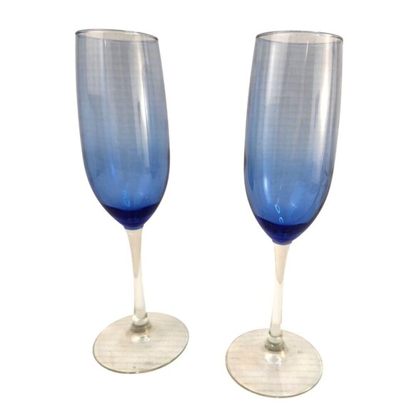 Blue Gradient Champagne Flutes Set Of 2 Elegant Tall Stemware Glasses Modern Cel - Picture 2 of 7